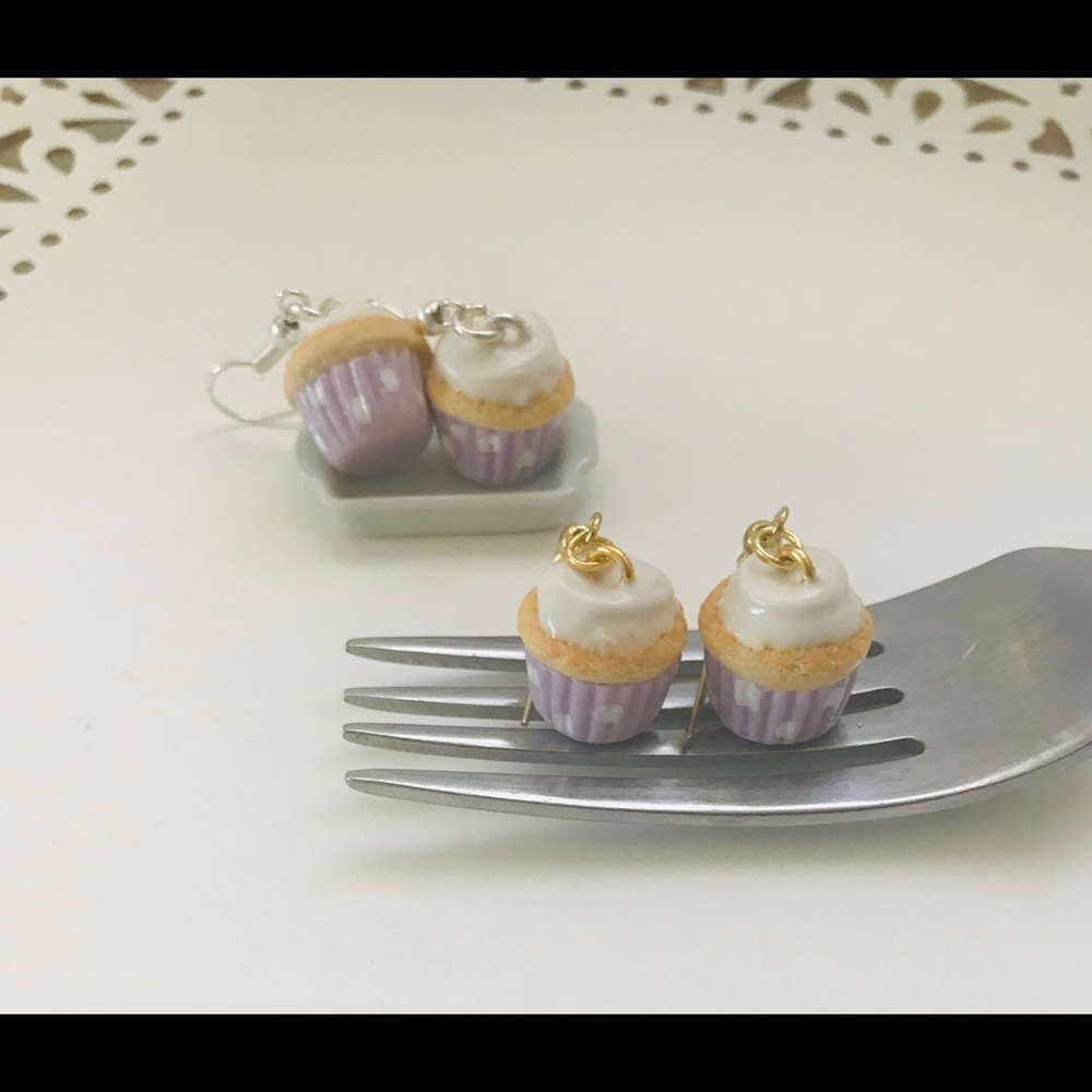 Lilac Cupcake Earrings - Food Jewelry
